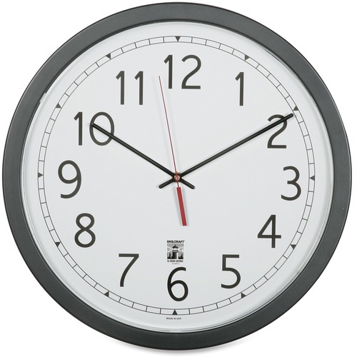 SKILCRAFT 16.5" Round SelfSet Wall Clock - Analog - Quartz - White Main Dial - Black Case - Plastic