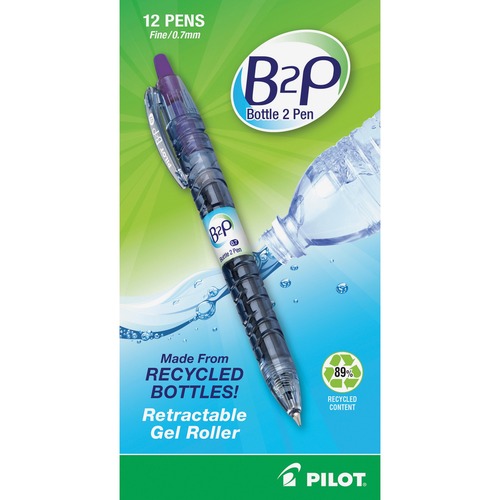 Pilot Bottle to Pen (B2P) B2P BeGreen Fine Point Gel Pens - Fine Pen Point - Refillable - Retractable - Purple Gel-based Ink - 1 Dozen