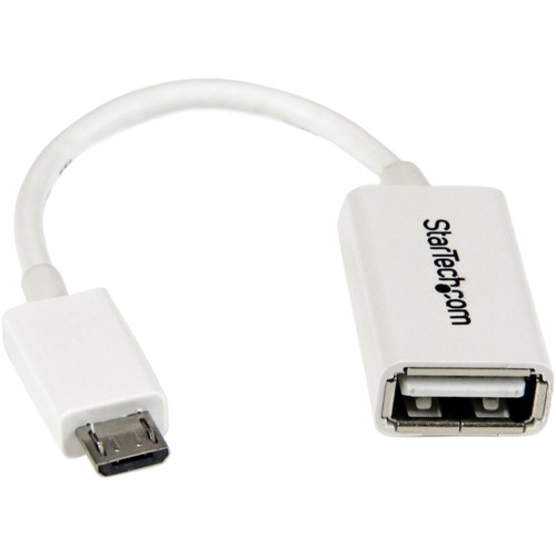 StarTech.com 5in White Micro USB to USB OTG Host Adapter M/F - Connect your USB On-The-Go capable tablet computer or Smartphone to USB 2.0 devices (thumb drives / USB mouse or keyboard / etc.) - Micro USB OTG Adapter - White Micro USB Host OTG Cable - USB