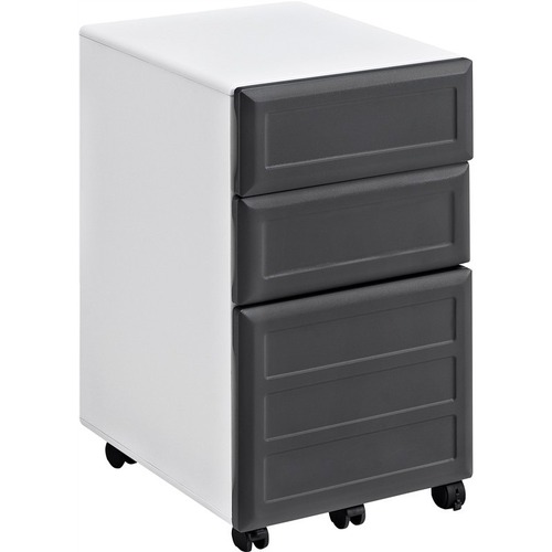 Altra Furniture Pursuit Vertical Mobile File Cabinet, White and Gray Finish - 3-Drawer - 15.4" x 18.3"26.5" - 3 x Box, File Drawer(s) - Material: Engineered Wood, Polyvinyl Chloride (PVC), MicroFiber, Paper - Finish: Gray, White - Water Resistant, Casters
