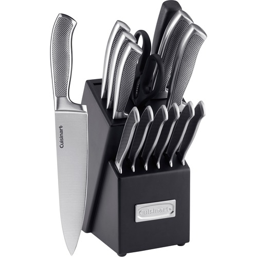 Cuisinart Stainless Steel Cutlery Block Set - 15 Piece(s) - Knife Set - 1 x Chef's Knife, 1 x Slicer/Carver, 1 x Santoku Knife, 1 x Serrated Utility Knife, 2 x Paring Knife, 6 x Steak Knife