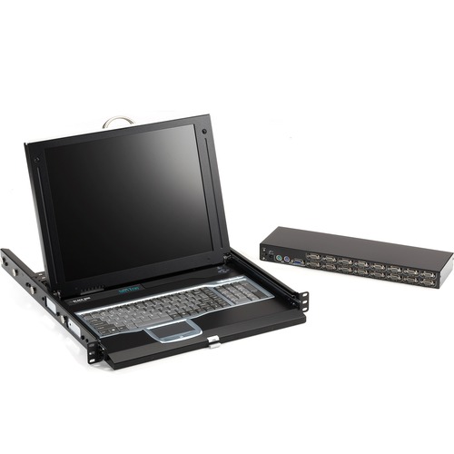 Black Box ServTray Complete, 17" , 16-Port KVM Switch Module, USB and PS/2 - 16 Computer(s) - 17" LCD - 1280 x 1024PS/2 PortUSB - 1 - Keyboard12 V DC Input Voltage - 1U High - TAA Compliant