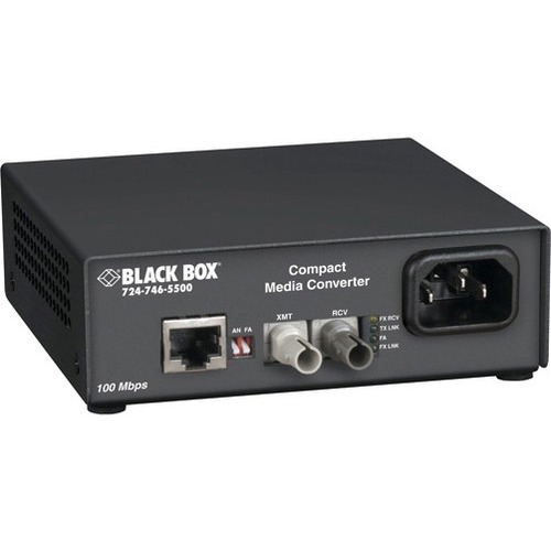 Black Box Compact Media Converter, 100BASE-TX/100BASE-SX Multimode, 300 m (850-nm), ST - 1 x Network (RJ-45) - 1 x ST Ports - 100Base-TX, 100Base-SX - 984.25 ft - Desktop - TAA Compliant