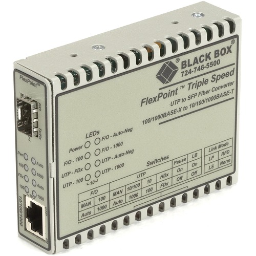 Black Box FlexPoint LMC1017A-SMSC Transceiver/Media Converter - 1 x Network (RJ-45) - 1 x SC Ports - 10/100/1000Base-T, 1000Base-LX - 7.46 Mile - Rail-mountable, Wall Mountable, Rack-mountable - TAA Compliant