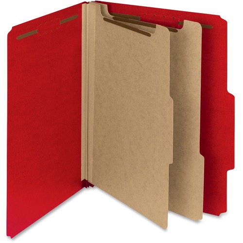 Smead 2/5 Tab Cut Letter Recycled Classification Folder - 8 1/2" x 11" - 2" Expansion - 6 x 2K Fastener(s) - Top Tab Location - Right of Center Tab Position - 2 Divider(s) - Bright Red - 100% Pressboard Recycled - 10 / Box