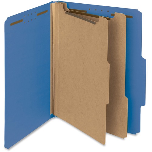 Smead 2/5 Tab Cut Letter Recycled Classification Folder - 8 1/2" x 11" - 2" Expansion - 6 x 2K Fastener(s) - Top Tab Location - Right of Center Tab Position - 2 Divider(s) - Dark Blue - 100% Pressboard Recycled - 10 / Box