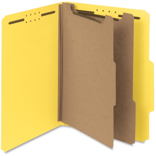 Smead 2/5 Tab Cut Letter Recycled Classification Folder - 8 1/2" x 11" - 2" Expansion - 6 x 2K Fastener(s) - Top Tab Location - Right of Center Tab Position - 2 Divider(s) - Yellow - 100% Pressboard Recycled - 10 / Box