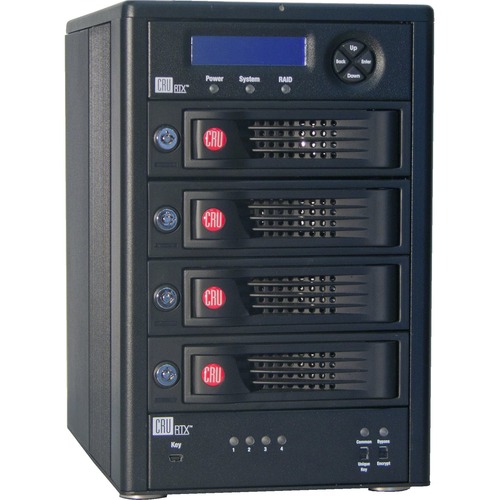 CRU Portable Four-bay Enclosure Featuring RAID and Encryption - 4 x HDD Supported - 16 TB Installed HDD Capacity - Serial ATA/300 Controller0, 1, 5, 10 - 4 x Total Bays - 4 x 3.5" Bay - Tower