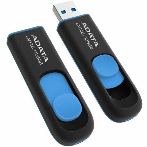 Adata UV128 128GB Black+Blue Retail - 128 GB - USB 3.2 (Gen 1) - 100 MB/s Read Speed - Black, Blue - Lifetime Warranty
