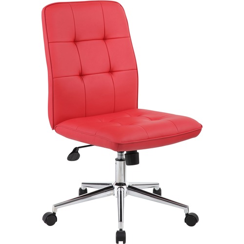 Boss Modern B330 Task Chair - Red Vinyl Seat - Chrome, Black Chrome Frame - 5-star Base - Red - 1 Each