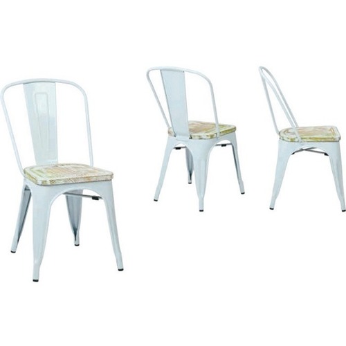 OSP Designs White Frame Metal Chair with Vintage Wood Seat - Pine Irish Vintage Wood Seat - White Metal Back - White Metal Frame - 4 Pack