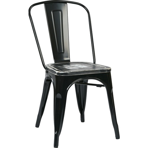 OSP Designs Black Frame Metal Chair with Vintage Wood Seat - Ash Crazy Horse Vintage Wood Seat - Black Metal Back - Black Metal Frame - 4 Pack