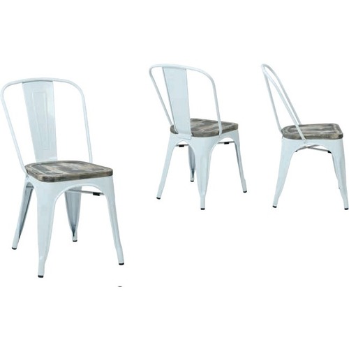 OSP Designs White Frame Metal Chair with Vintage Wood Seat - Ash Crazy Horse Vintage Wood Seat - White Metal Back - White Metal Frame - 4 Pack