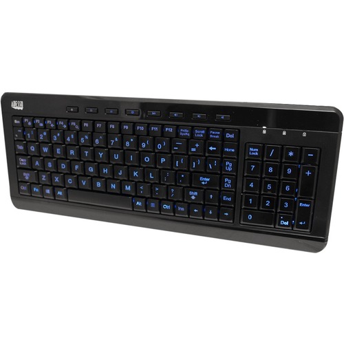 Adesso 3-Color Illuminated Compact Multimedia Keyboard - Cable Connectivity - USB Interface Backlight On/Off, Play/Pause, Mute, Volume Down, Volume Up, Illumination Key, Adjustable Brightness, Windows Key Hot Key(s) - English, French - Windows - Membrane 