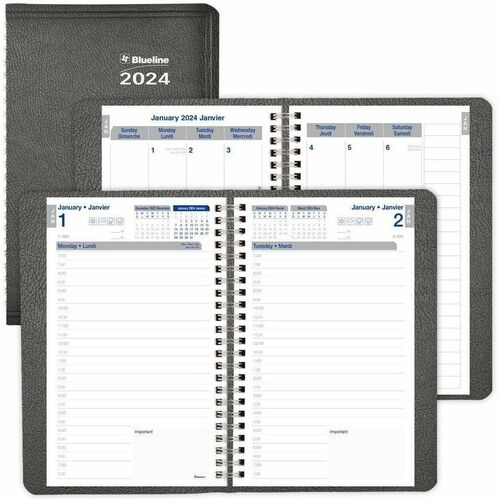 Blueline Net Zero Carbon Daily Planner - Daily, Monthly, Weekly - 1 Year - January 2022 till December 2022 - 7:00 AM to 7:30 PM - Half-hourly - 1 Day Single Page Layout - Twin Wire - Black - 8" Height x 5" Width - Soft Cover, Flexible Cover, Eco-friendly,