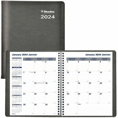 Blueline Net Zero Carbon 14-Month Monthly Planner - Julian Dates - Monthly, Daily - December 2022 till January 2024 - 1 Month Single Page Layout - Twin Wire - Black - 9.3" Height x 7.3" Width - Soft Cover, Flexible Cover, Eco-friendly, Bilingual