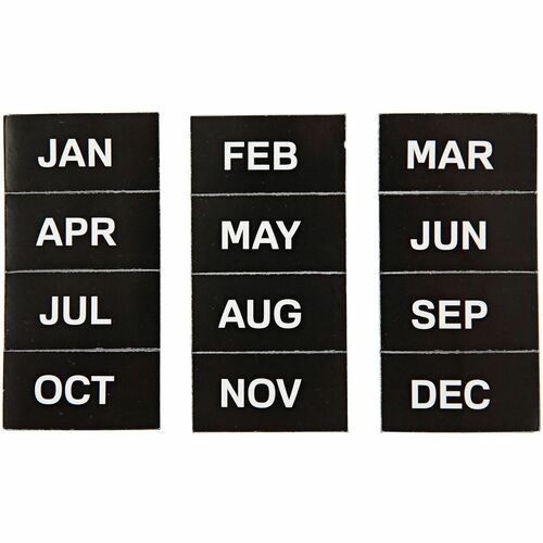 MasterVision Magnetic Monthly Calendar Characters - Magnetic - 1" Height x 2" Width - Black - 12 / Pack