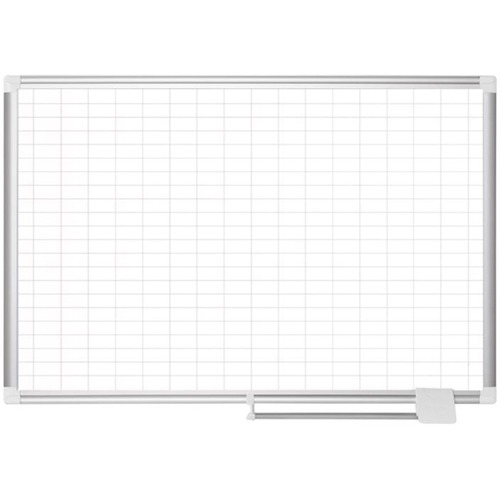 MasterVision 2" Grid Magnetic Gold Ultra Board Kit - 1" x 2" Block - White, Gold - Aluminum, Steel - 36" Height x 48" Width - Magnetic, Dry Erase Surface, Marker Tray - 1 Each