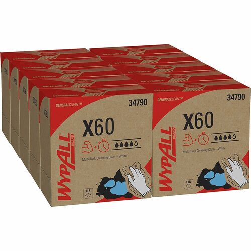 Wypall GeneralClean X60 Multi-Task Cleaning Cloths - Pop-Up Box - 8.34" x 16.80" - White - Hydroknit - 118 Per Box - 10 / Carton