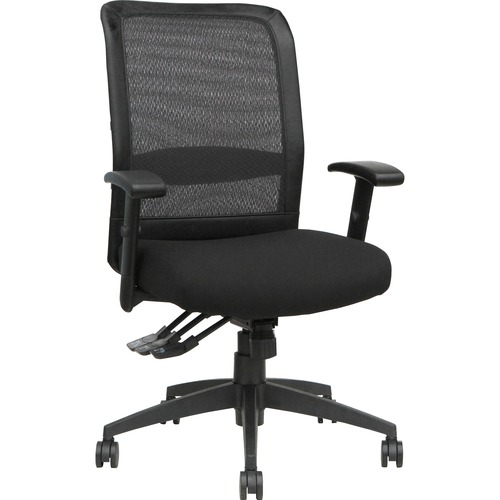 Lorell Executive High-Back Mesh Multifunction Office Chair - Black Fabric Seat - Black Back - Steel Frame - 5-star Base - Black - 1 Each