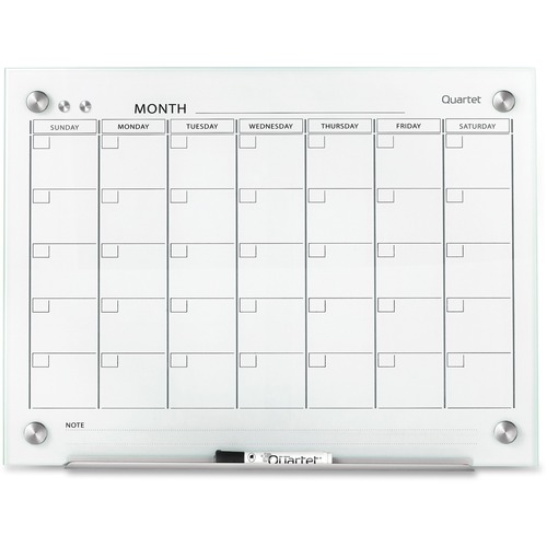 Quartet Infinity Glass Glass Dry-Erase Calendar Board - Monthly - 1 Month - White - Tempered Glass - 18" Height x 24" Width - Magnetic, Durable, Stain Resistant, Ghost Resistant, Scratch Resistant, Dent Resistant, Dry Erase Surface, Notes Area, Reusable -