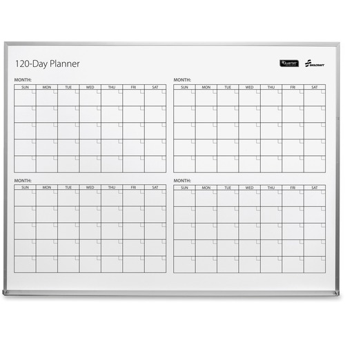 SKILCRAFT 4-Month Dry Erase Calendar Board - Monthly - 4 Month - Aluminum - Aluminum - 48" Height x 36" Width - Durable, Dry Erase Surface - 1 Each