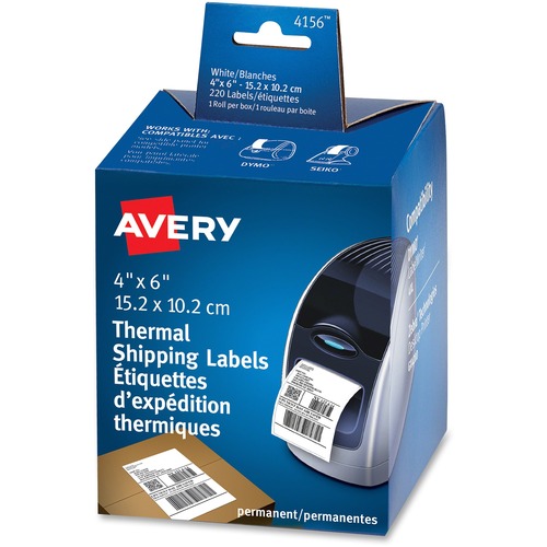 Avery® Direct Thermal Shipping Labels - 4" Height x 6" Width - Permanent Adhesive - Rectangle - Direct Thermal - White - Paper - 220 / Roll - 1 Total Sheets - 220 Total Label(s) - 260 / Box