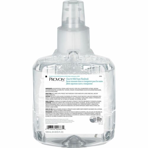 Provon LTX-12 Refill Clear & Mild Foam Handwash - 40.6 fl oz (1200 mL) - Pump Bottle Dispenser - Kill Germs - Skin, Hand - Moisturizing - Clear - Rich Lather, Fragrance-free, Dye-free - 1 Each