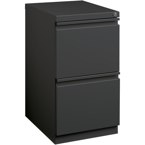 Lorell 20" File/File Mobile File Cabinet with Full-Width Pull - 15" x 19.9" x 27.8" - 2 x Drawer(s) for File - Letter - Recessed Drawer, Security Lock, Ball-bearing Suspension, Casters - Charcoal - Steel - Recycled