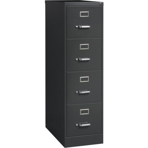 Lorell Fortress Series 26-1/2" Commercial-Grade Vertical File Cabinet - 15" x 26.5" x 52" - 4 x Drawer(s) for File - Letter - Vertical - Drawer Extension, Security Lock, Label Holder, Pull Handle - Charcoal - Steel - Recycled