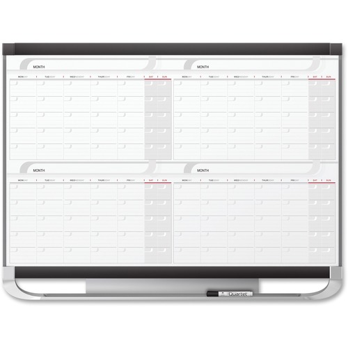 Quartet Prestige 2 Magnetic Calendar Total Erase Whiteboard - Monthly - 4 Month - Graphite, White - Steel - 36" Height x 48" Width - Marker Tray, Durable, Ghost Resistant, Stain Resistant, Magnetic, Maintenance Schedule, Mountable - 1 Each - TAA Compliant