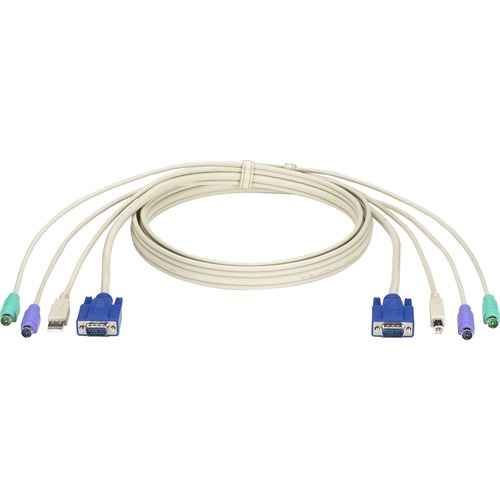Black Box KVM CPU Cable - DT Pro Series, VGA, PS/2, 9-ft. (2.7-m) - 9 ft KVM Cable for Computer, Server, KVM Switch, Keyboard, Mouse - First End: 2 x Mini-DIN (PS/2) - Male, 1 x USB Type A - Male, 1 x 15-pin HD-15 - Male - Second End: 2 x Mini-DIN (PS/2) 
