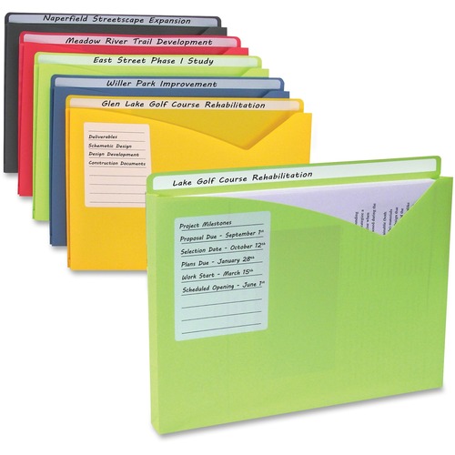 C-Line Write-On Poly File Jackets - Assorted Colors, 11 X 8-1/2, 25/BX, 63060