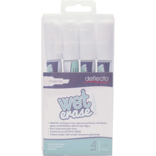 Deflecto Wet Erase Markers - Fine, Bold Marker Point - Chisel Marker Point Style - White - Specialty Markers - DEFSMA510V4WT