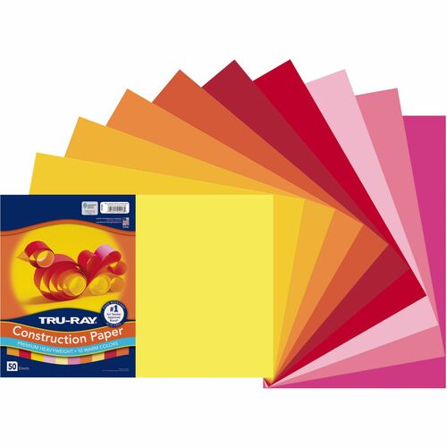 Tru-Ray Construction Paper - Project, Bulletin Board - 18" Width x 12" Length - Warm Assorted - Paper - 50 / Pack