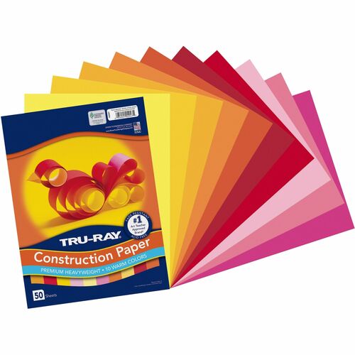 Tru-Ray Construction Paper  9" x 12' - 1 / Pack - Warm Assorted - Paper