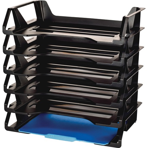Officemate Achieva Side Loading Letter Trays - 6 Tier(s) - 15" Height x 15.1" Width x 8.9" Depth - Compact, Stackable, Handle, Portable - 30% Recycled - Black - Plastic - 6 / Pack
