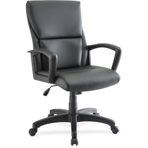Lorell European Design Executive Mid-back Office Chair - Black Bonded Leather Seat - Black Bonded Leather Back - 5-star Base - Black - 1 Each