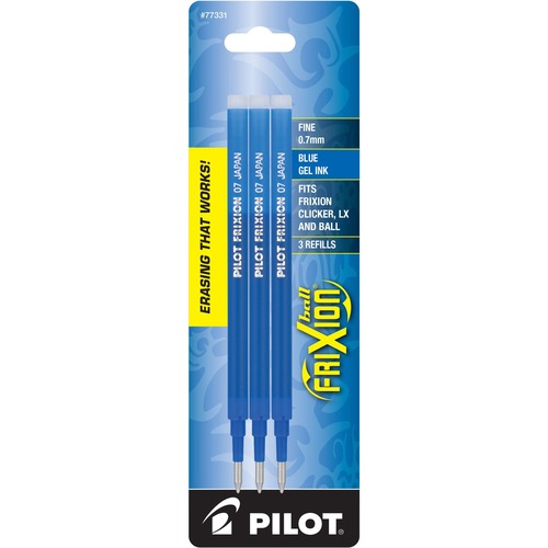 Pilot FriXion Gel Ink Pen Refills - 0.70 mm, Fine Point - Blue Ink - Eco-friendly, Wear Resistant, Tear Resistant, Erasable - 3 / Pack