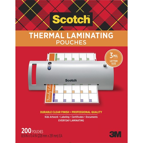 Scotch Thermal Laminating Pouches - Laminating Pouch/Sheet Size: 9" Width x 11.50" Length x 3 mil Thickness - Glossy - for Document, Photo, Schedule, Presentation, Phone List, Certificate, Sign, Award, Calendar, Artwork - Double Sided, Photo-safe - Clear 