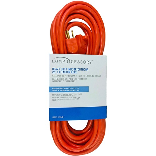 Compucessory Heavy-duty Indoor/Outdoor Extsn Cord - 16 Gauge - 125 V AC / 13 A - Orange - 25 ft Cord Length - 1