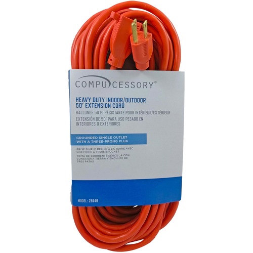 Compucessory Heavy-duty Indoor/Outdoor Extsn Cord - 16 Gauge - 125 V DC / 13 A - Orange - 50 ft Cord Length - 1