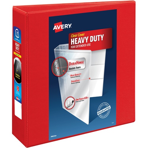 Avery® Heavy-Duty View Red 3" Binder (79325) - Avery® Heavy-Duty View 3 Ring Binder, 3" One Touch EZD® Rings, 3.5" Spine, 1 Red Binder (79325)