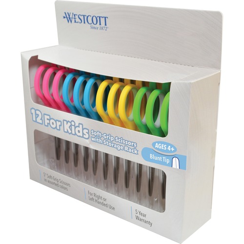 Westcott Teachers 5" Kids Soft Handle Blunt Scissors - 5" Overall Length - Straight-left/right - Stainless Steel - Blunted Tip - Assorted - 12 / Pack
