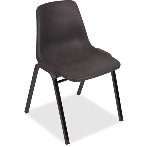 Lorell Plastic Stacking Chairs - Black Polypropylene Seat - Black Polypropylene Back - Black, Powder Coated Metal Frame - Arched Base - 4 / Carton = LLR85567