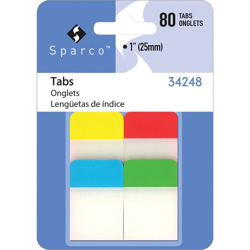 Sparco 1" Durable Tabs - Write-on Tab(s) - 1" Tab Height - Assorted Tab(s) - 80 / Pack - Copier/Laser/Inkjet Index Dividers - SPR34248