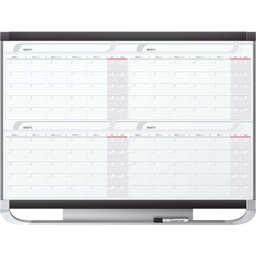 Quartet Prestige® 2 Magnetic Four Month Calendar Board - Monthly - 4 Month - White, Graphite - Steel - 24" Height x 36" Width - Magnetic, Durable, Ghost Resistant, Stain Resistant, Marker Tray, Maintenance Schedule