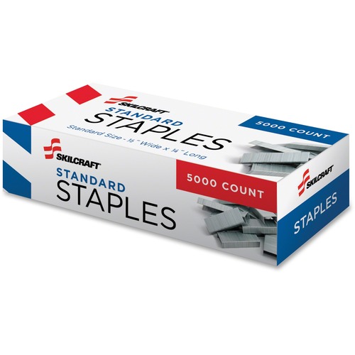 SKILCRAFT Standard Staples - 210 Per Strip - Standard - 5mm - 1/4" Leg - 1/2" Crown - for Paper - Chisel Point, Rust Resistant - Silver - Steel5000 / Box