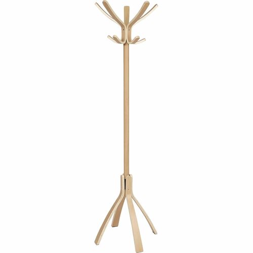 Alba High-capacity Wood Coat Stand - 10 Pegs - 48" Height - for Coat, Clothes - Wood - Light Brown - 1 Each