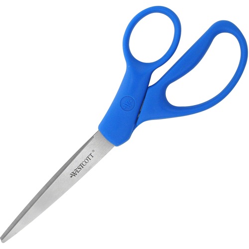 Westcott 8" All Purpose Preferred Straight Scissors - 3.50" Cutting Length - 8" Overall Length - Straight-left/right - Stainless Steel - Pointed Tip - Blue - 1 / Pack